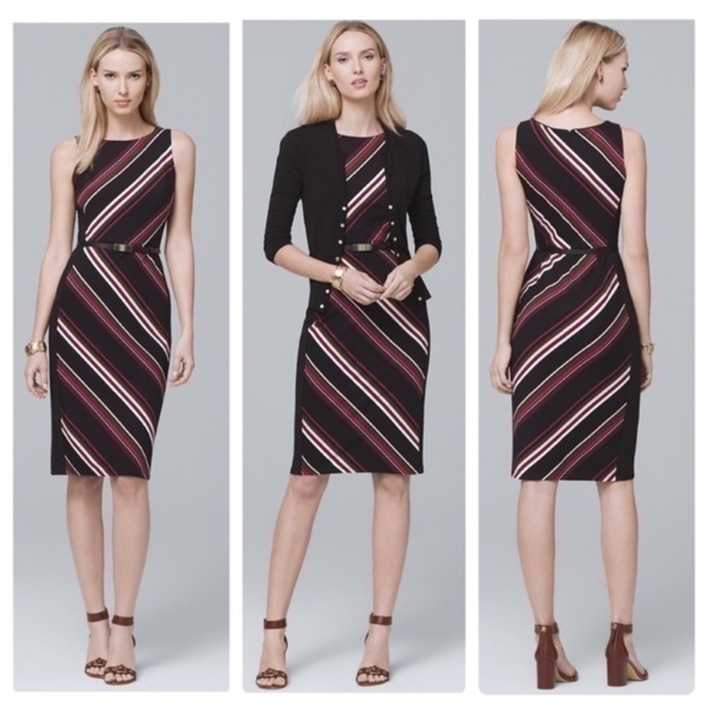 NWT White House Black Market WHBM Sleeveless Stripe Knit Sheath Dress 8P Q29